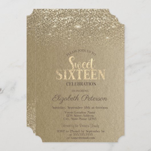 Elegant Gold Confetti Diamonds Kraft Sweet 16 Kaart (Voorkant / Achterkant)