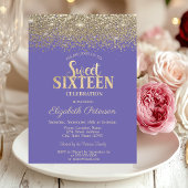Elegant Gold Confetti Diamonds Lavander Sweet 16 Kaart