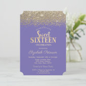 Elegant Gold Confetti Diamonds Lavander Sweet 16 Kaart (Staand voorkant)