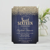 Elegant Gold Confetti Diamonds Navy Blue Sweet 16 Kaart (Staand voorkant)