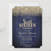 Elegant Gold Confetti Diamonds Navy Blue Sweet 16 Kaart (Voorkant)