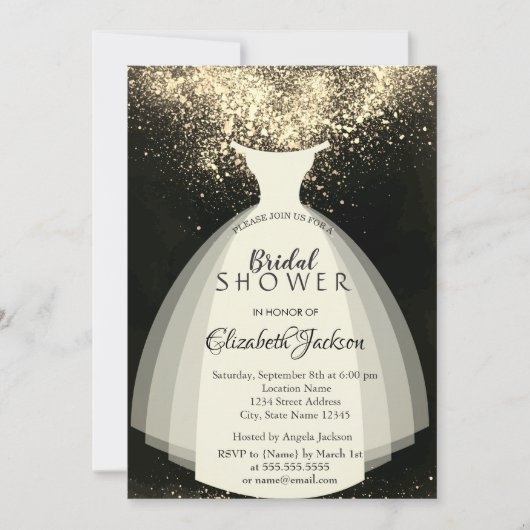 Elegant Gold Confetti, Dress, Vrijgezellenfeest Kaart (Voorkant)
