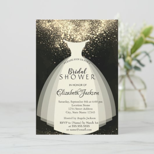 Elegant Gold Confetti, Dress, Vrijgezellenfeest Kaart (Staand voorkant)