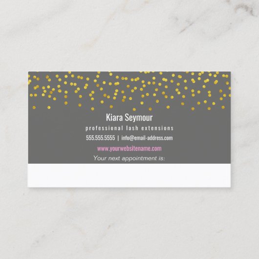 Elegant Gold Confetti Eyelash Extensions Afsprakenkaartje (Achterkant)