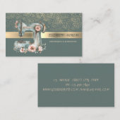 Elegant Gold Confetti,Floral Sewing Machine Green Visitekaartje (Voorkant / Achterkant)