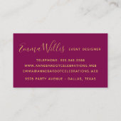 Elegant Gold Confetti & Fuchsia Professional Visitekaartje (Achterkant)