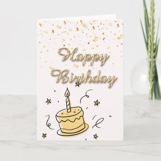 Elegant Gold Confetti Happy Birthday Card - Modern Kaart (Voorkant)