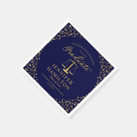 Elegant Gold Confetti Law School Afstuderen Blauw Servet (Hoek)