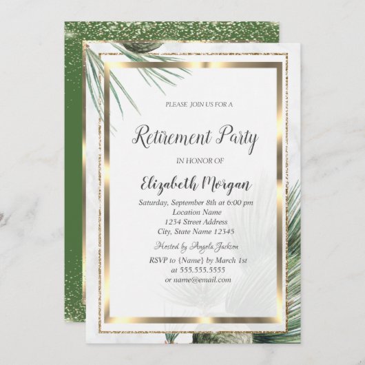 Elegant Gold Confetti Lijst Pine Tree Retirement Kaart (Voorkant / Achterkant)