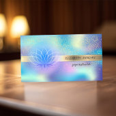 Elegant Gold Confetti, Lotus, Blue Holographic Visitekaartje