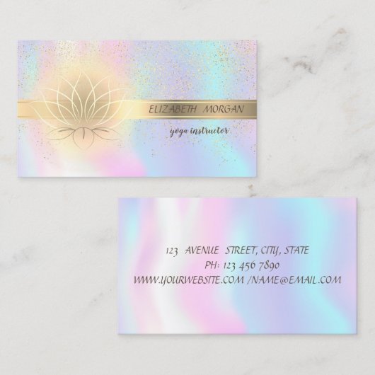 Elegant Gold Confetti, Lotus, holografisch Visitekaartje (Voorkant / Achterkant)