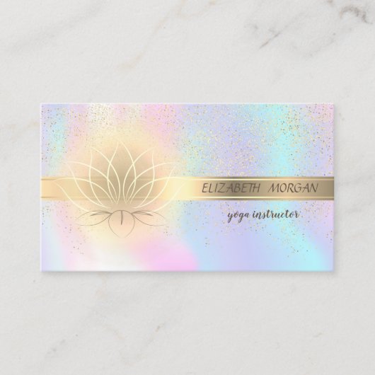 Elegant Gold Confetti, Lotus, holografisch Visitekaartje (Voorkant)