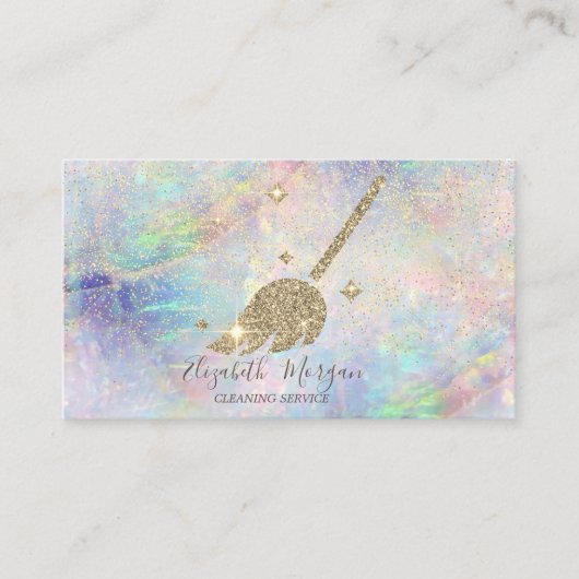 Elegant Gold Confetti Maid Cleaning House Opal Visitekaartje (Voorkant)