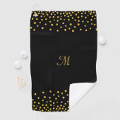 Elegant Gold Confetti op Black Monogramed Golfhanddoek (Insitu)