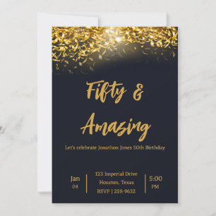 Elegant Gold Confetti op zwart   50e verjaardag Kaart