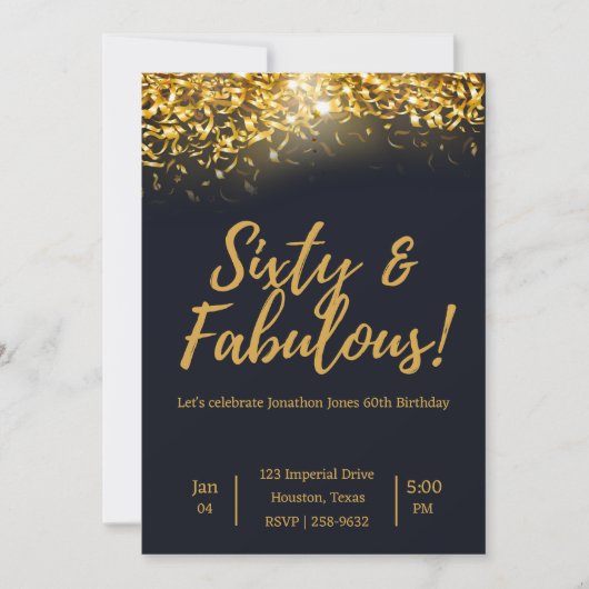 Elegant Gold Confetti op zwart | 60e verjaardag Kaart (Voorkant)