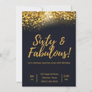 Elegant Gold Confetti op zwart   60e verjaardag Kaart