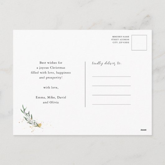 Elegant Gold Confetti Pine Foliage Greenerage Scri Feestdagenkaart (Achterkant)