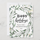 Elegant Gold Confetti Pine Foliage Moderne Script Feestdagenkaart (Voorkant)
