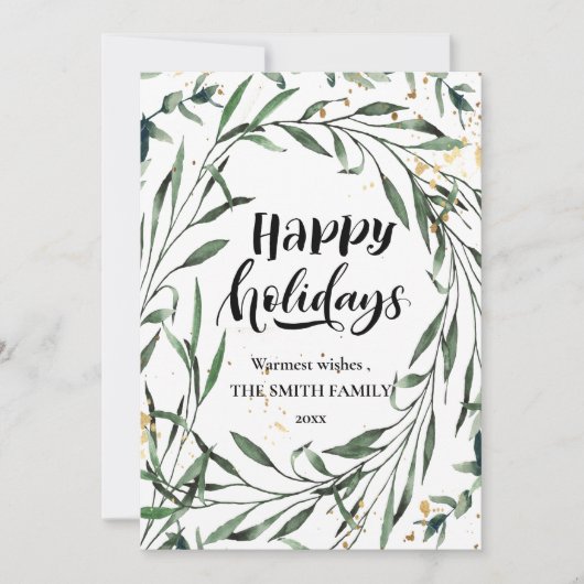 Elegant Gold Confetti Pine Foliage Moderne Script Feestdagenkaart (Voorkant)