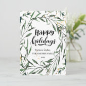 Elegant Gold Confetti Pine Foliage Moderne Script Feestdagenkaart (Staand voorkant)