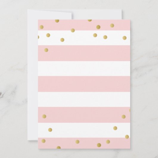 Elegant Gold Confetti Pink Stripes Baby shower Kaart (Achterkant)