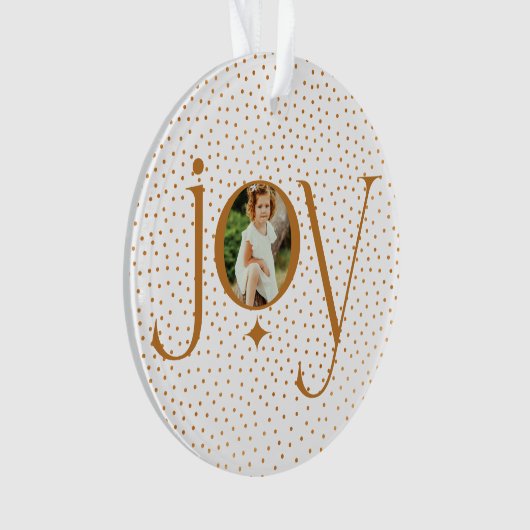 Elegant Gold Confetti Polka Dot Pattern Joy Foto Ornament (voorkant)