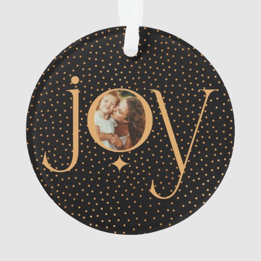 Elegant Gold Confetti Polka Dot Pattern Joy Foto Ornament (achterkant)