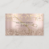 Elegant Gold Confetti Scissors Roos Gold Glitter Visitekaartje (Voorkant)