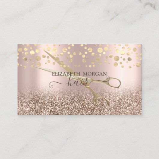 Elegant Gold Confetti Scissors Roos Gold Glitter Visitekaartje (Voorkant)
