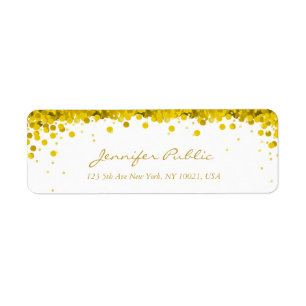 Elegant Gold Confetti Script Luxe modern Etiket