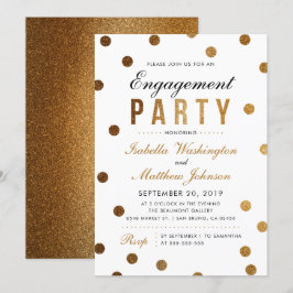 Elegant Gold Confetti & White Engagement Party Kaart