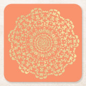  Elegant Gold Coral Lacy Kartonnen Onderzetters (Voorkant)