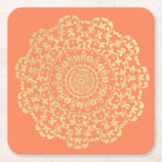 Elegant Gold Coral Lacy Kartonnen Onderzetters (Voorkant)