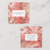 Elegant Gold Coral Pink Fern Leaves Vierkante Visitekaartje (Voorkant / Achterkant)