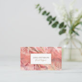Elegant Gold Coral Pink Fern Leaves Visitekaartje (Staand voorkant)