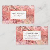 Elegant Gold Coral Pink Fern Leaves Visitekaartje (Voorkant / Achterkant)