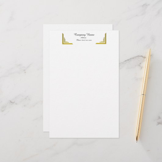 Elegant Gold Corner Border Professional Stationery Briefpapier (Voorkant / Achterkant in situ)
