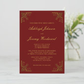 Elegant  Gold Corners Burgundy Wedding Kaart (Staand voorkant)