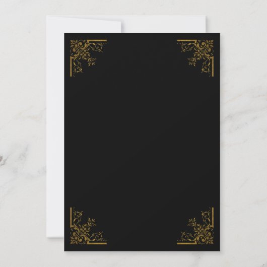 Elegant  Gold Corners Script Black Weduwschap Kaart (Achterkant)