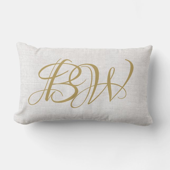 Elegant Gold Couples Monogram Initialen White Line Kussen (Voorkant)