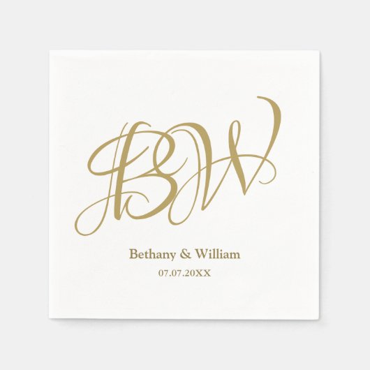 Elegant Gold Couples Monogram Names Initiaal Napki Servet (Voorkant)