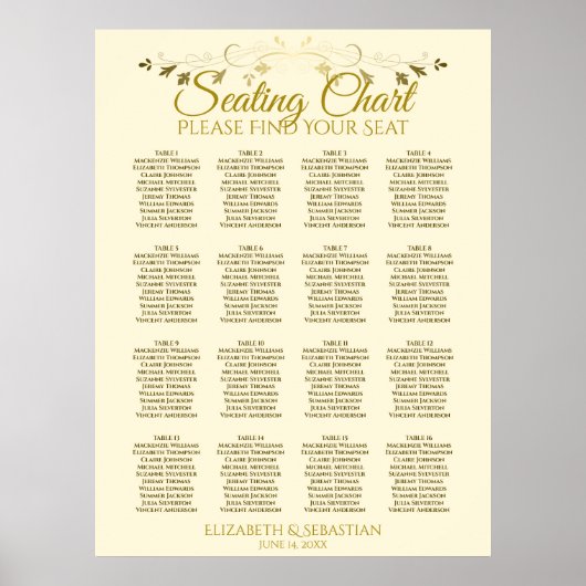 Elegant Gold Cream 16-tabel weddenschap Poster (Voorkant)