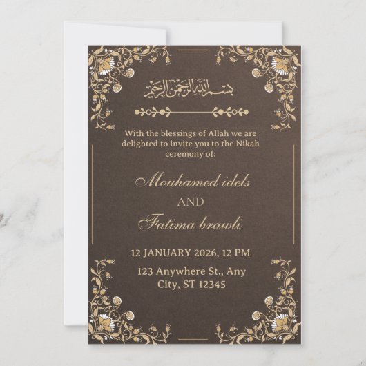 Elegant Gold & Cream Arabic Wedding Invitation Kaart (Voorkant)