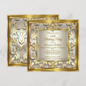 Elegant Gold Cream beige Damask Birthday Party Kaart (Voorkant / Achterkant)