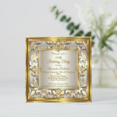Elegant Gold Cream beige Damask Birthday Party Kaart (Staand voorkant)