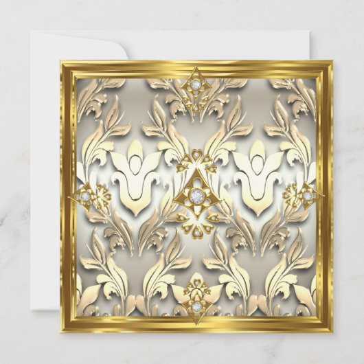 Elegant Gold Cream beige Damask Birthday Party Kaart (Achterkant)