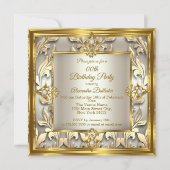 Elegant Gold Cream beige Damask Birthday Party Kaart (Voorkant)