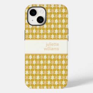 ELEGANT GOLD CREAM CHAMPAGNE COLOR TINY FLOWART iPhone 14 HOESJE