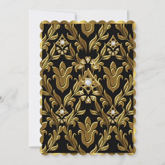 Elegant Gold Cream Damask Black Birthday Party Kaart (Achterkant)